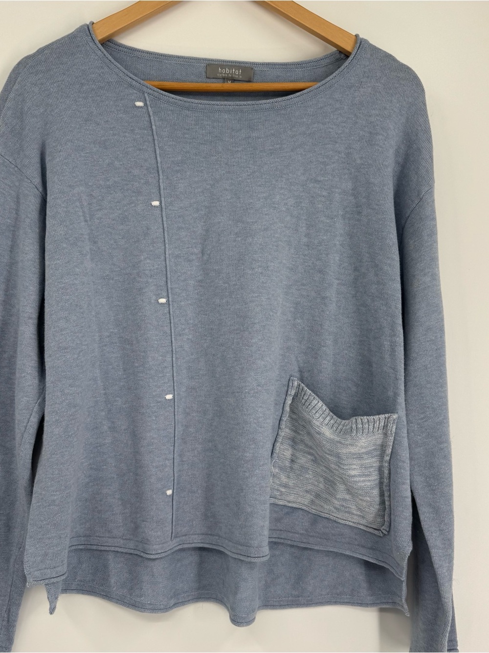 Habitat Sweater Women M Blue Cotton Boat Neck Pocket Coastal Cottage Art-to-wear - Picture 3 of 8